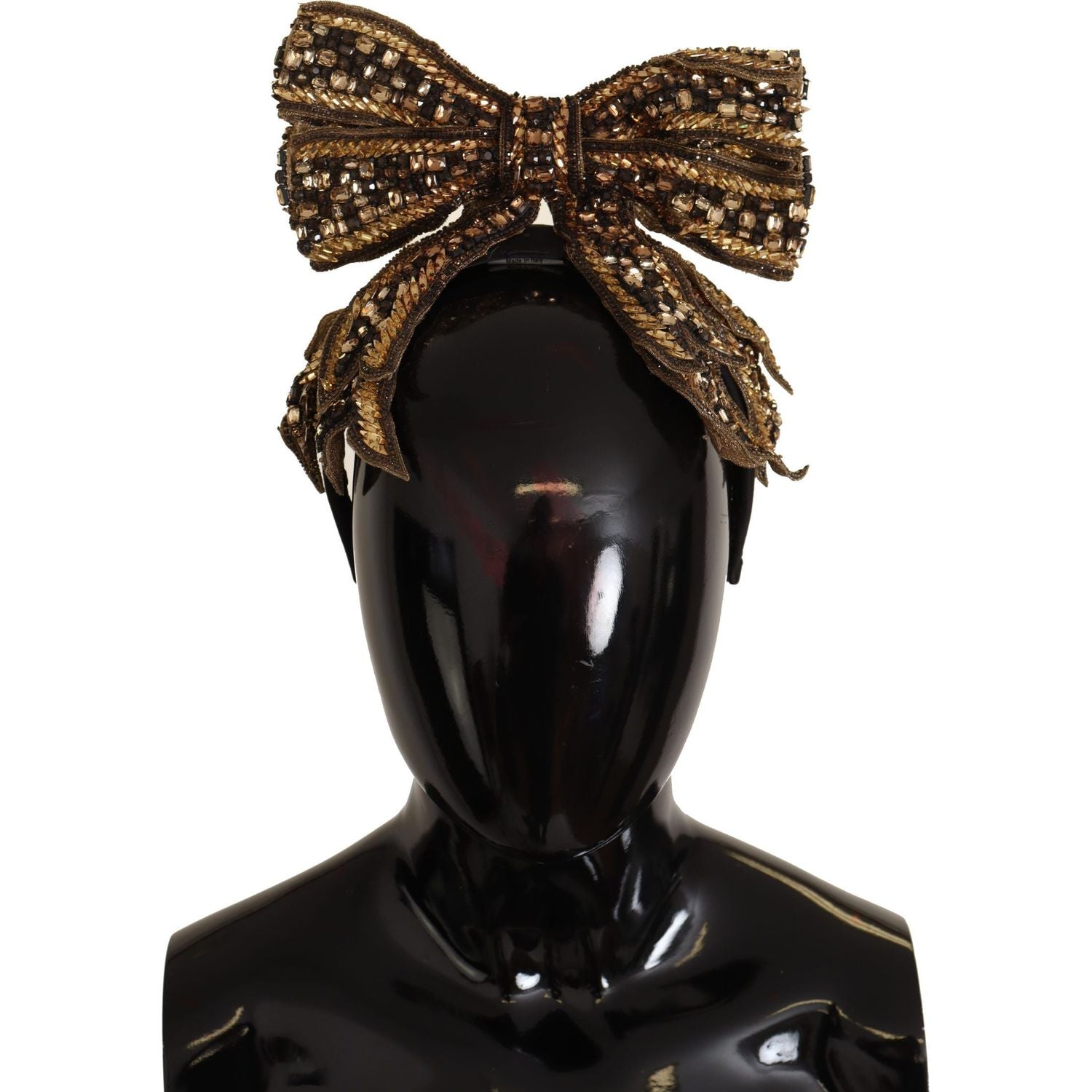Dolce & Gabbana Gold Crystal Beaded Sequined Silk Bow Headband Diadem