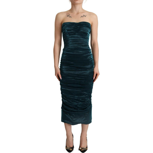 Dolce & Gabbana Turquoise Bustier Bodice Draped Midi Dress