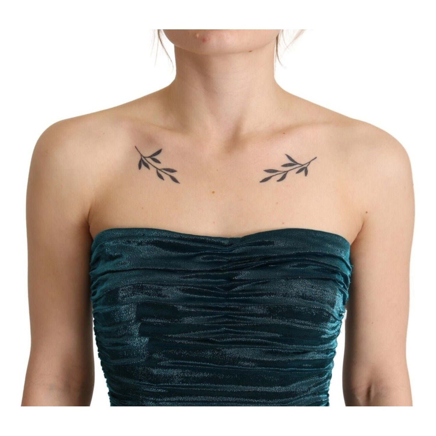 Dolce & Gabbana Turquoise Bustier Bodice Draped Midi Dress.