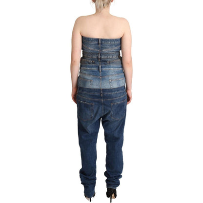 Dolce & Gabbana Dark Blue Cotton Strapless Denim Jumpsuit Dress
