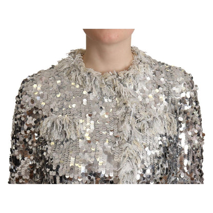 Dolce & Gabbana Silver Sequined Shearling Long Sleeves Jacket