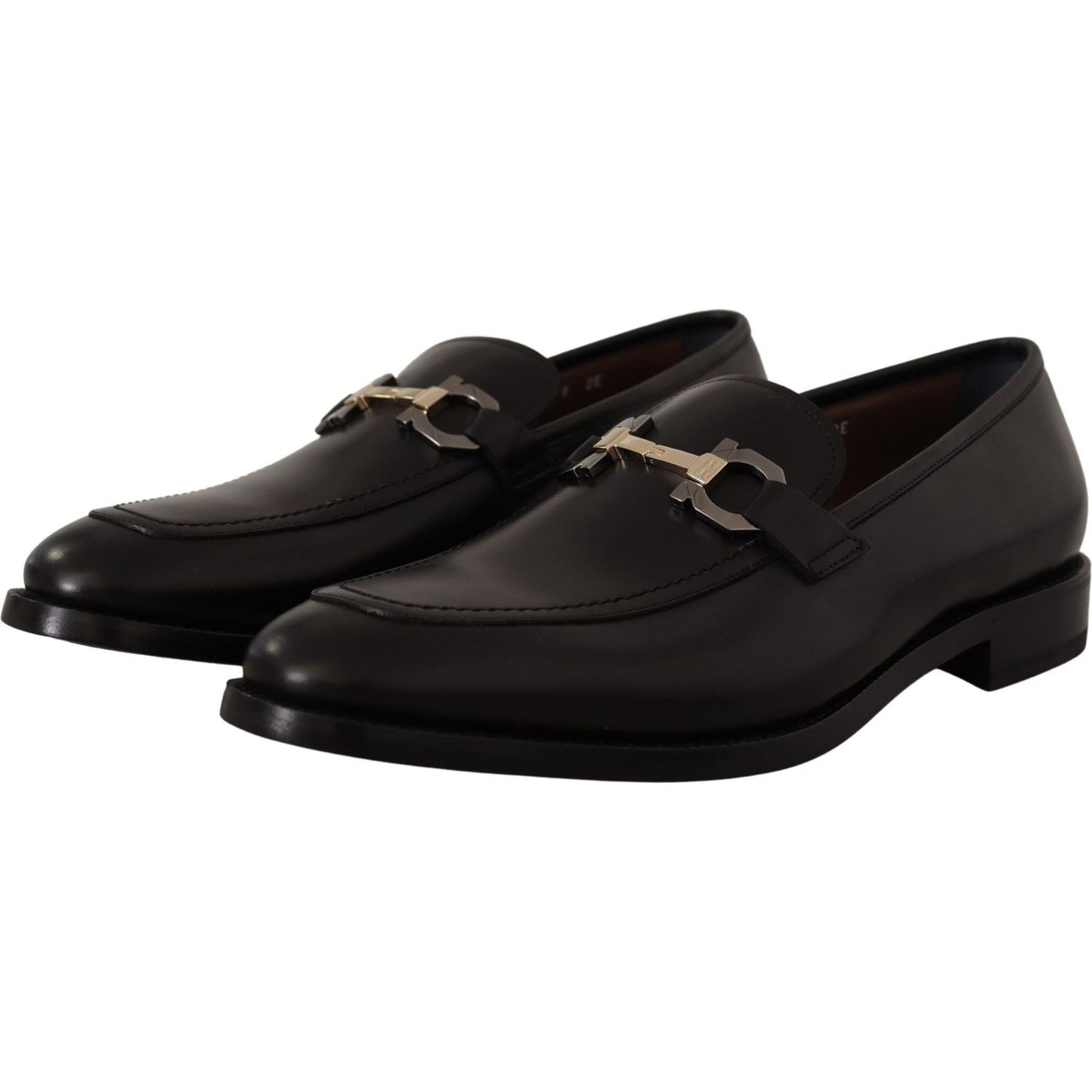 Salvatore Ferragamo Suave Black Leather Gancio Bit Loafers Dress Shoes