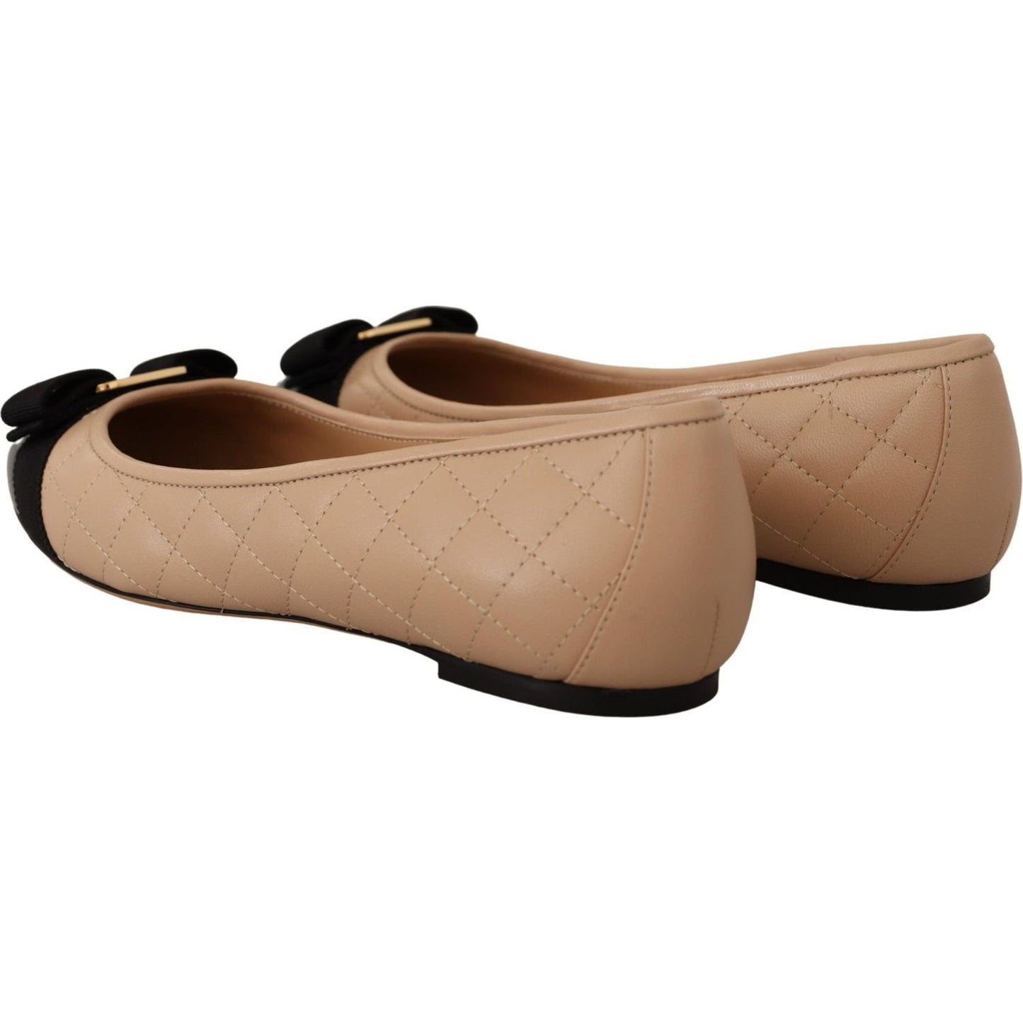 Salvatore Ferragamo Beige and Black Nappa Leather Ballet Flat Shoes WOMAN FLAT SHOES