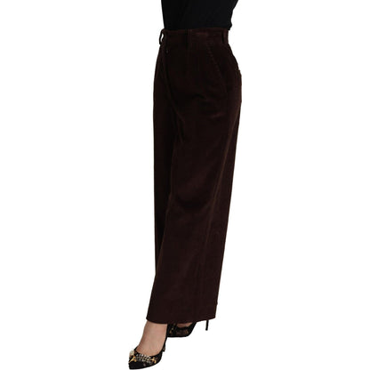 Dolce & Gabbana Black Cotton High Waist Trouser Wide Leg Pants