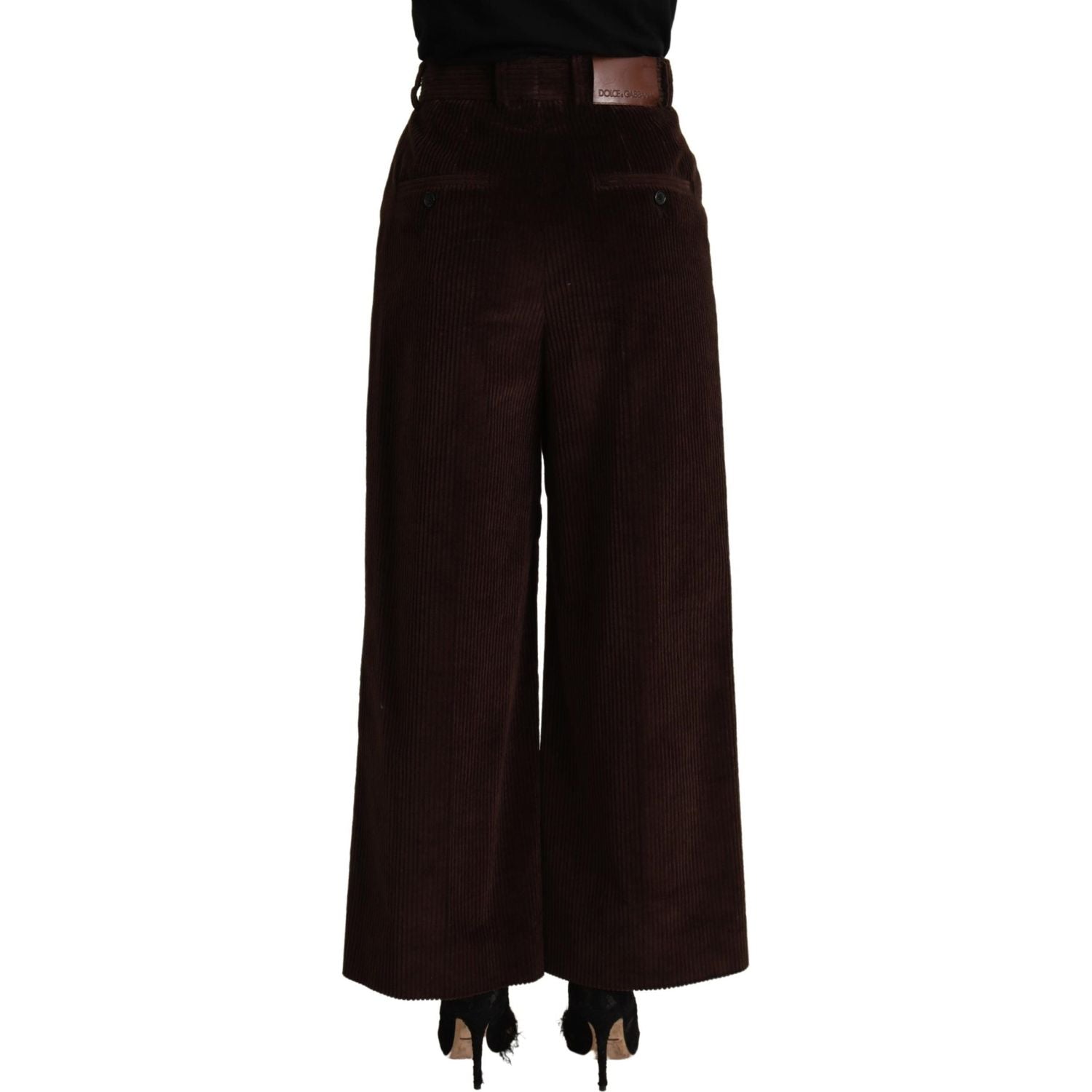 Dolce & Gabbana Black Cotton High Waist Trouser Wide Leg Pants