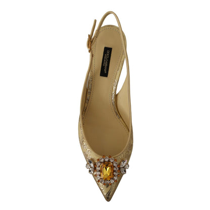 Dolce & Gabbana Gold Crystal Slingbacks Pumps Heels Shoes