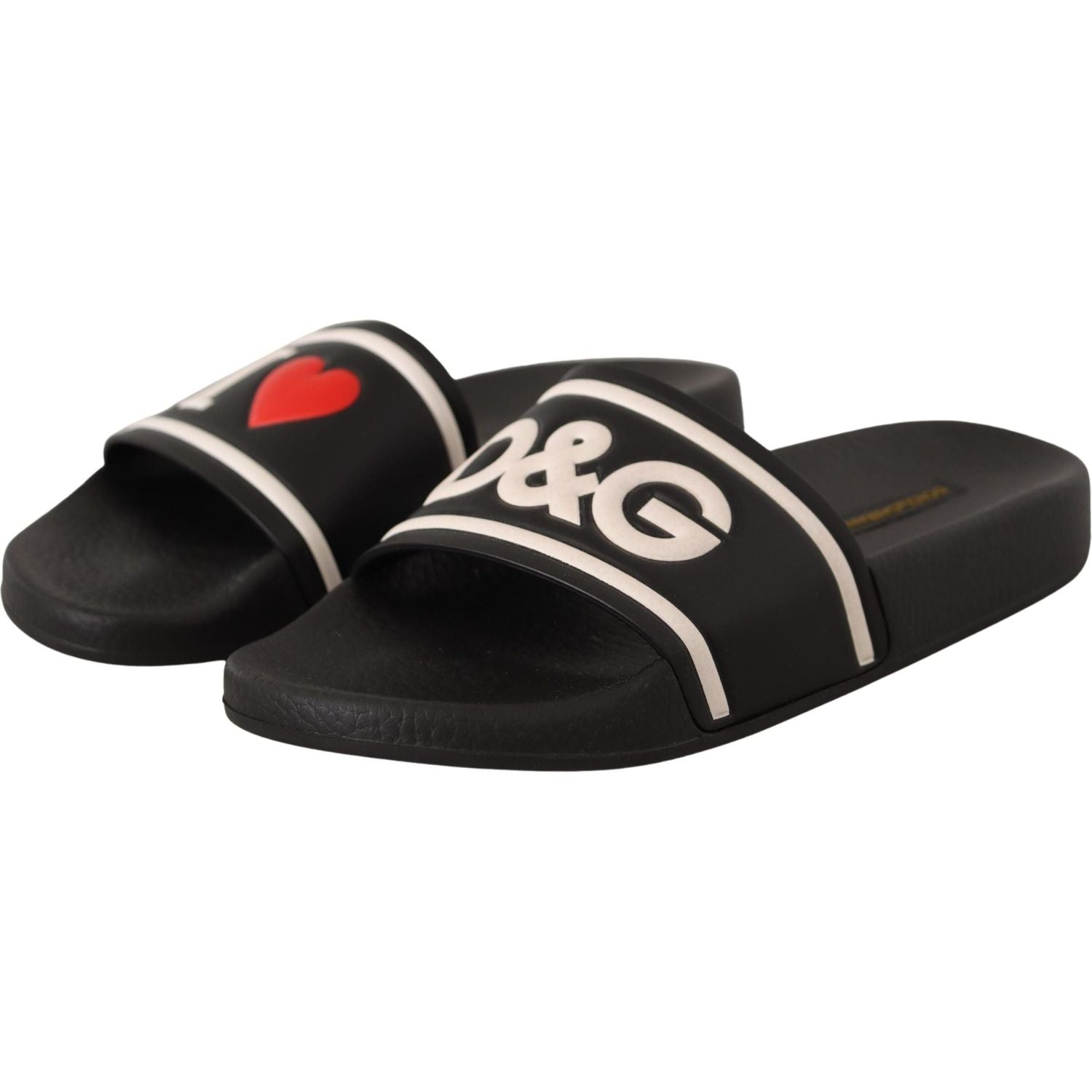 Dolce & Gabbana Black Leather I Love D&G Slides Sandals