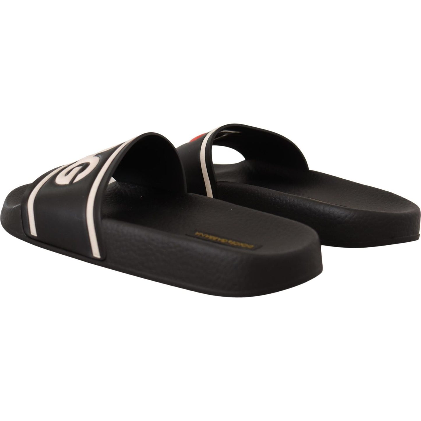 Dolce & Gabbana Black Leather I Love D&G Slides Sandals