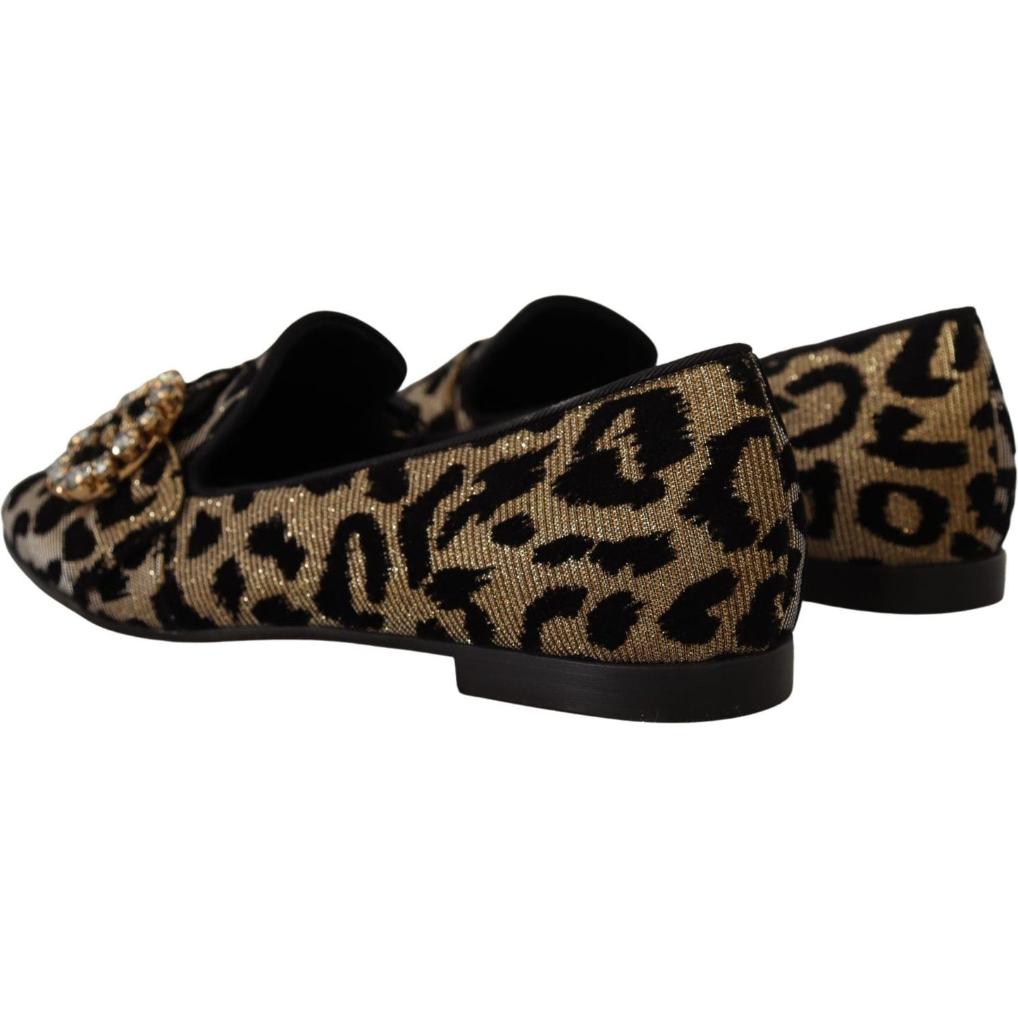 Dolce & Gabbana Gold Leopard Print Crystals Loafers Shoes