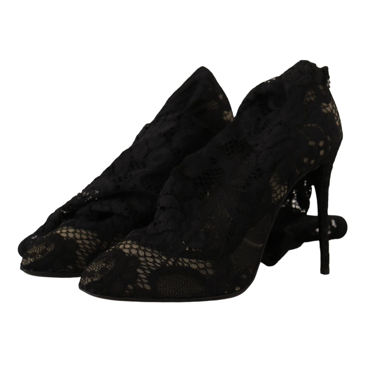 Dolce & Gabbana Black Stretch Socks Taormina Lace Boots Shoes