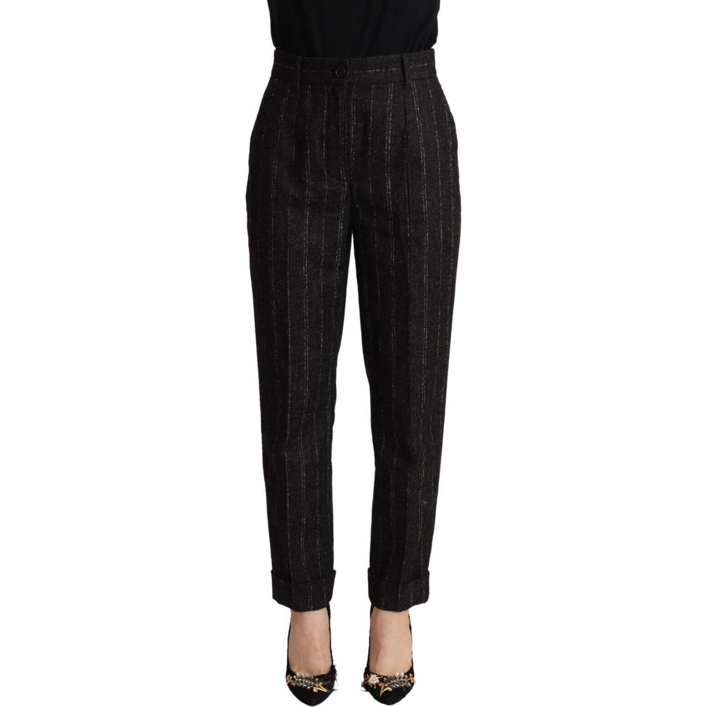 Dolce & Gabbana Black Striped High Waist Tapered Pants