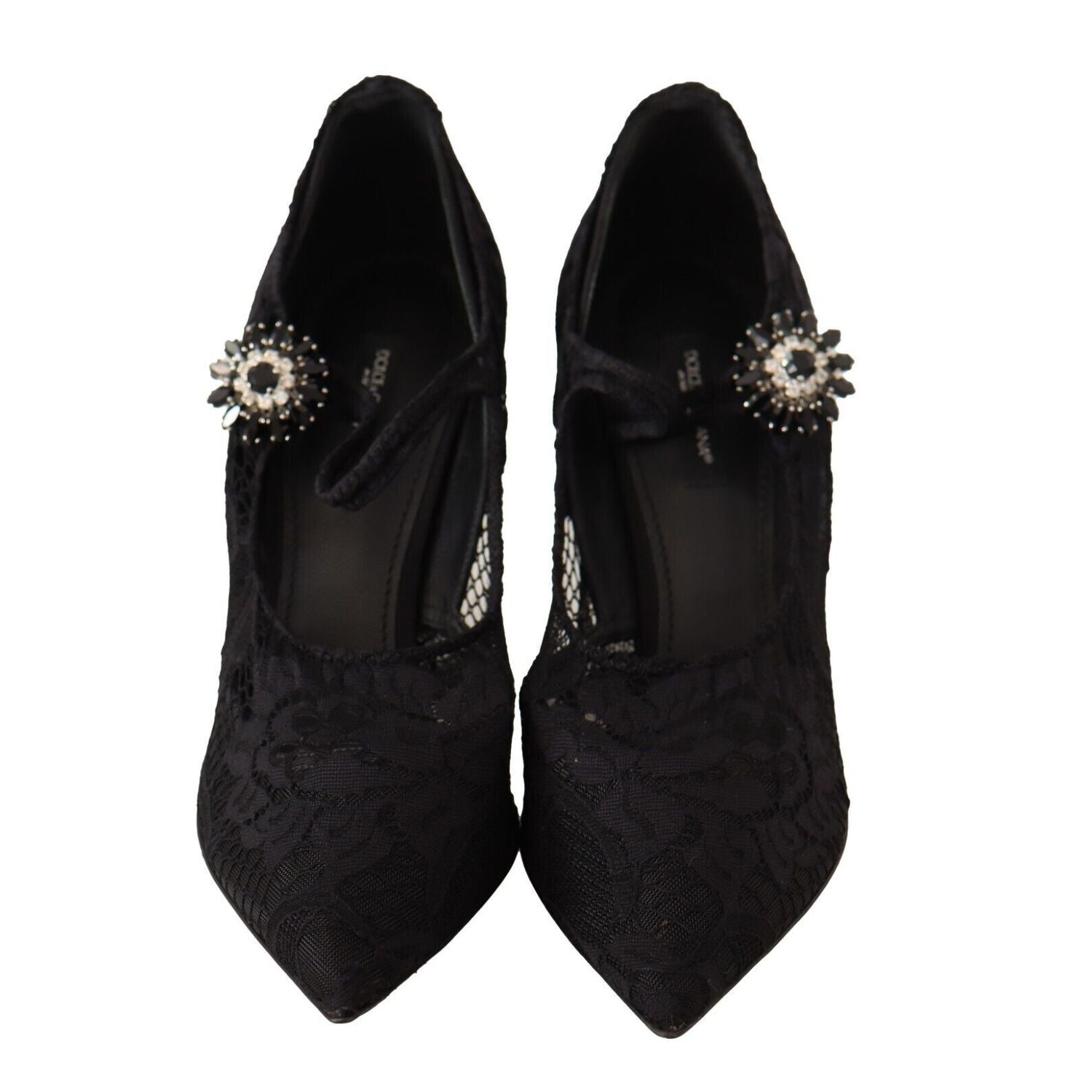 Dolce & Gabbana Black Lace Crystals Heels Mary Jane Pumps Shoes