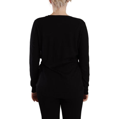 Dolce & Gabbana Black Wool V-neck Long Sleeves Pullover Top