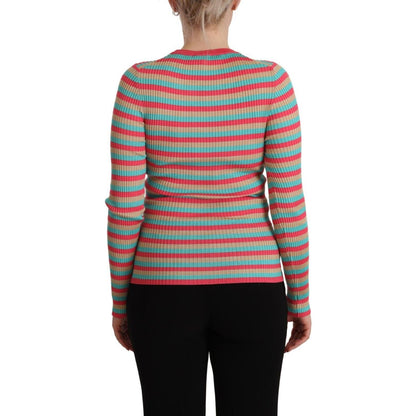 Dolce & Gabbana Multicolor Stripes Silk Crew Neck Pullover Top