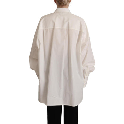 Dolce & Gabbana White Cotton Button Up Collared Long Sleeve Top