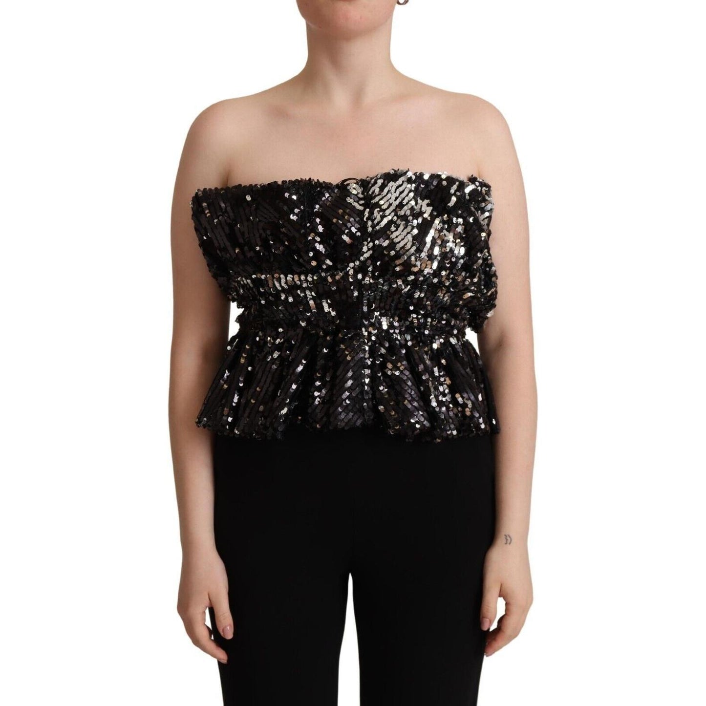 Aniye By Black Sequined Polyester Strapless Cocktail Blouse Top
