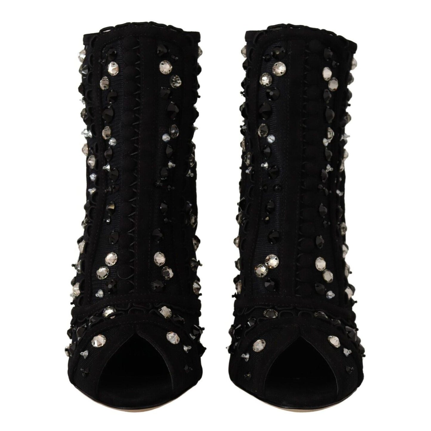 Dolce & Gabbana Black Crystals Heels Zipper Short Boots Shoes