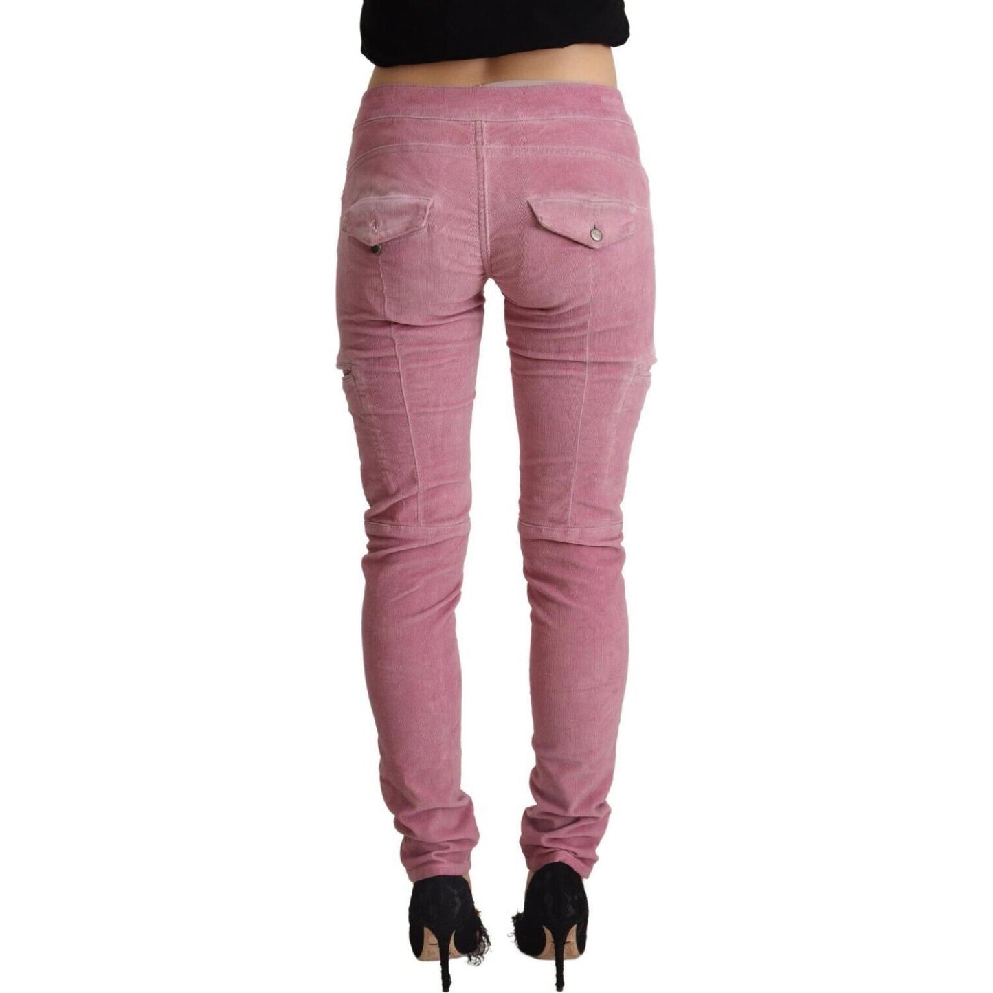Acht Pink Cotton Low Waist Skinny Denim Cargo Jeans
