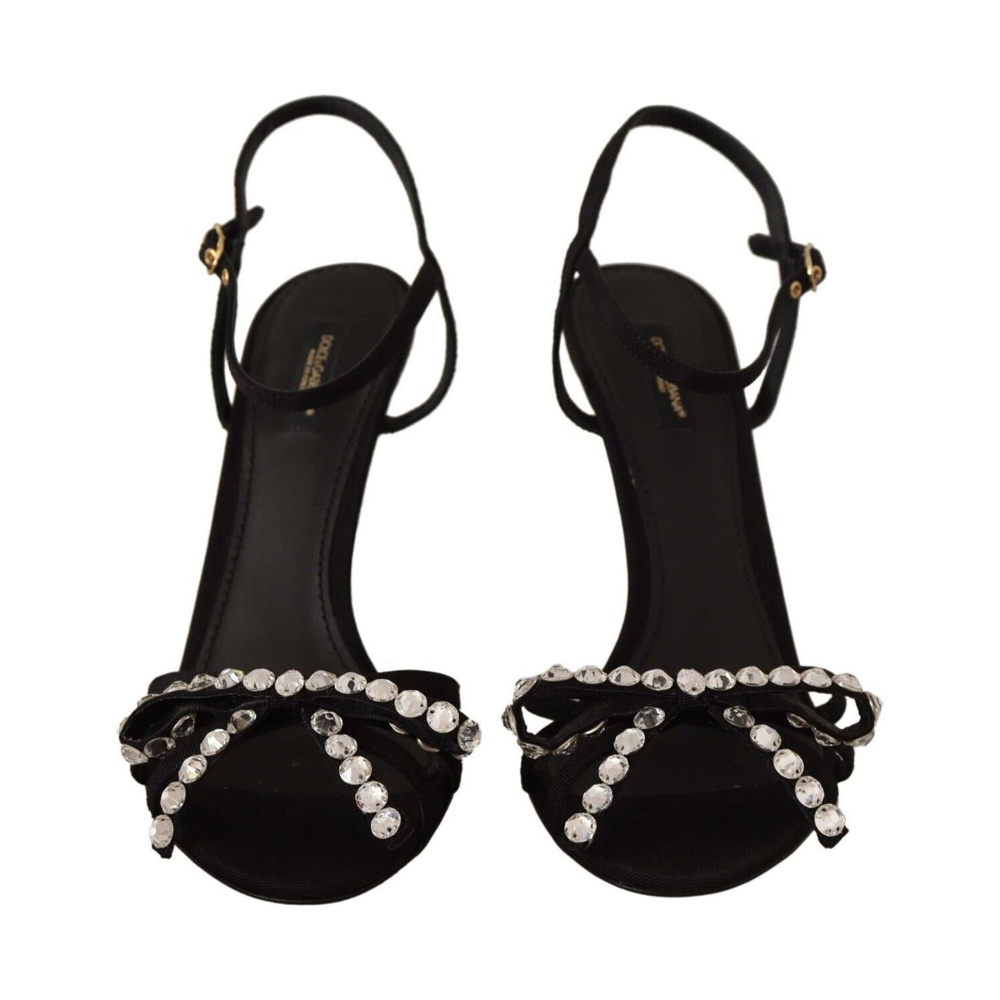 Dolce & Gabbana Black Crystals Ankle Strap Heels Sandals Shoes
