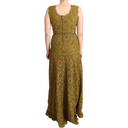 Dolce & Gabbana Brown Floral Lace Maxi Floor Length Dress