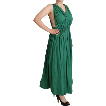 Dolce & Gabbana Green Cotton Sleeveless V-neck Dress