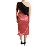 Dolce & Gabbana Pink One-Shoulder Silk Tassel Fringe Gown Mid Dress