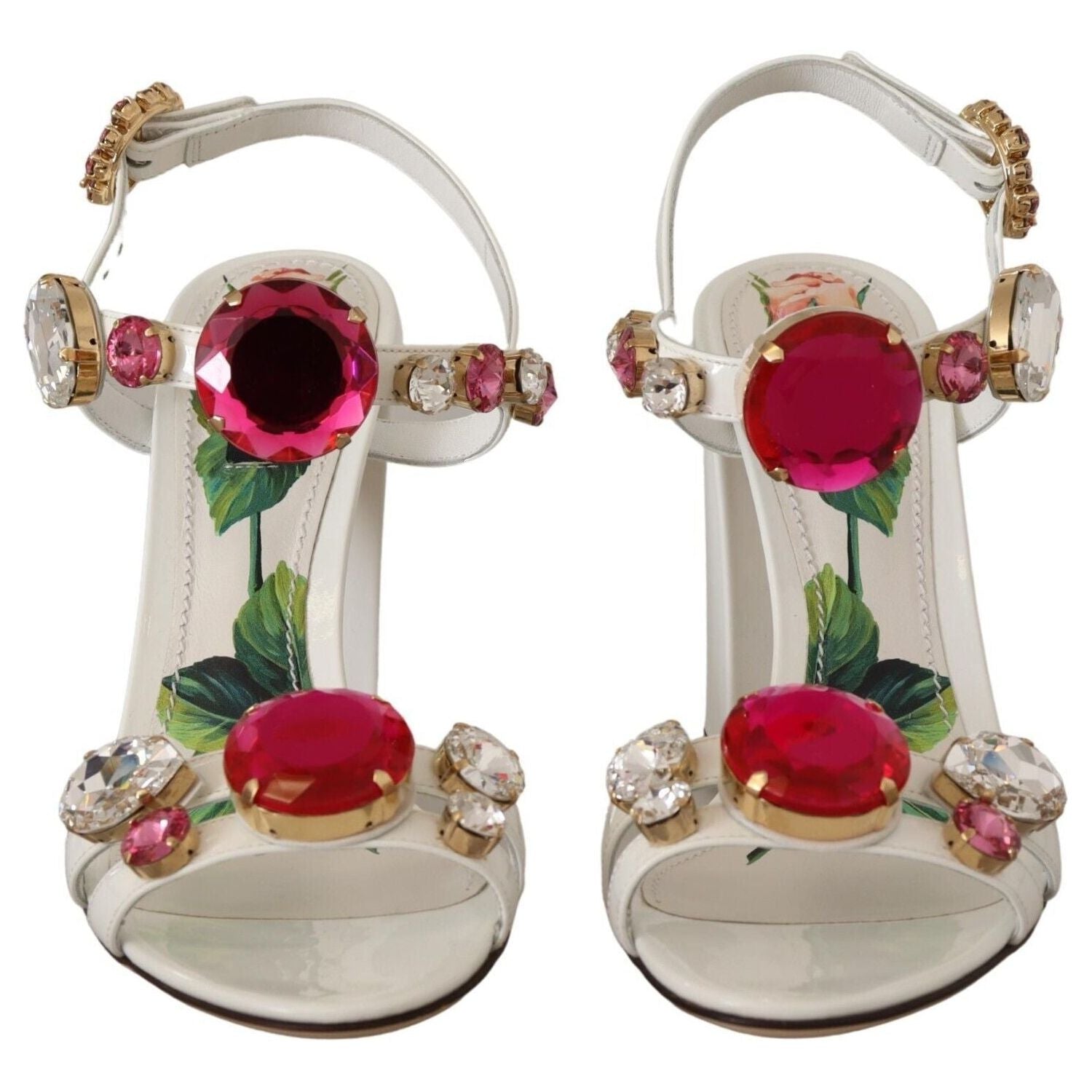 Dolce & Gabbana White Leather Crystal Keira Heels Sandals Shoes