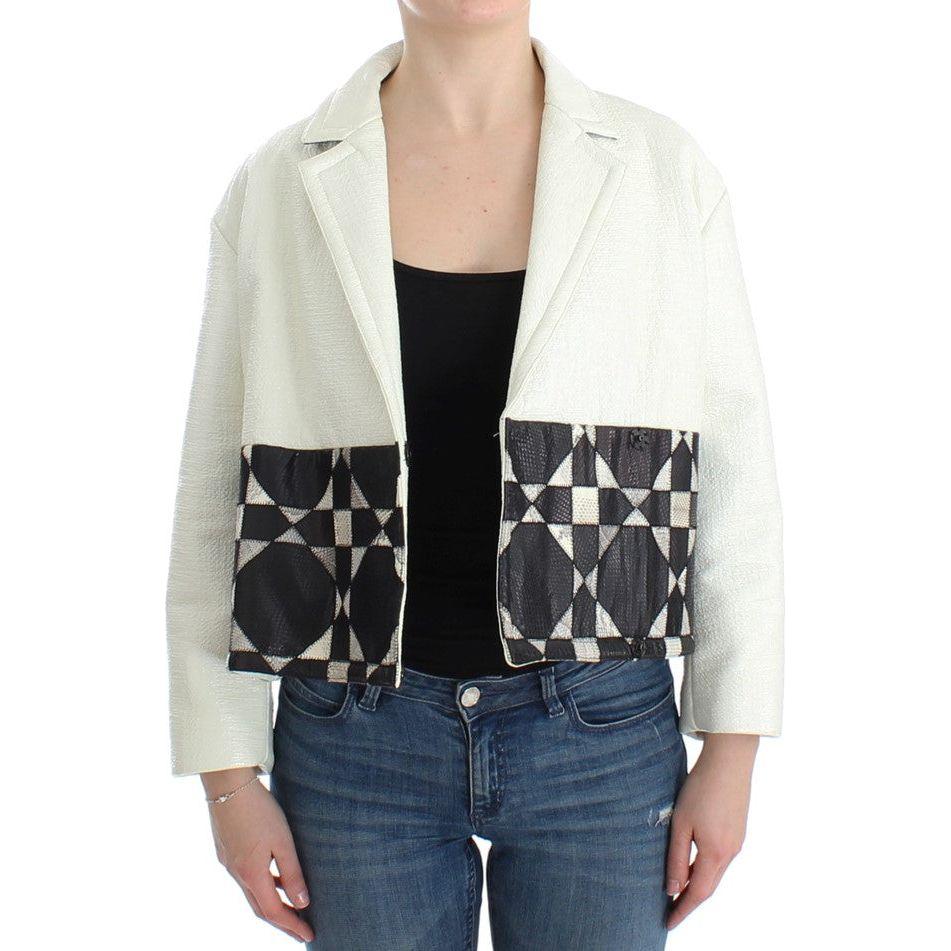 Andrea Pompilio White Black Cropped Leather Jacket Coats & Jackets