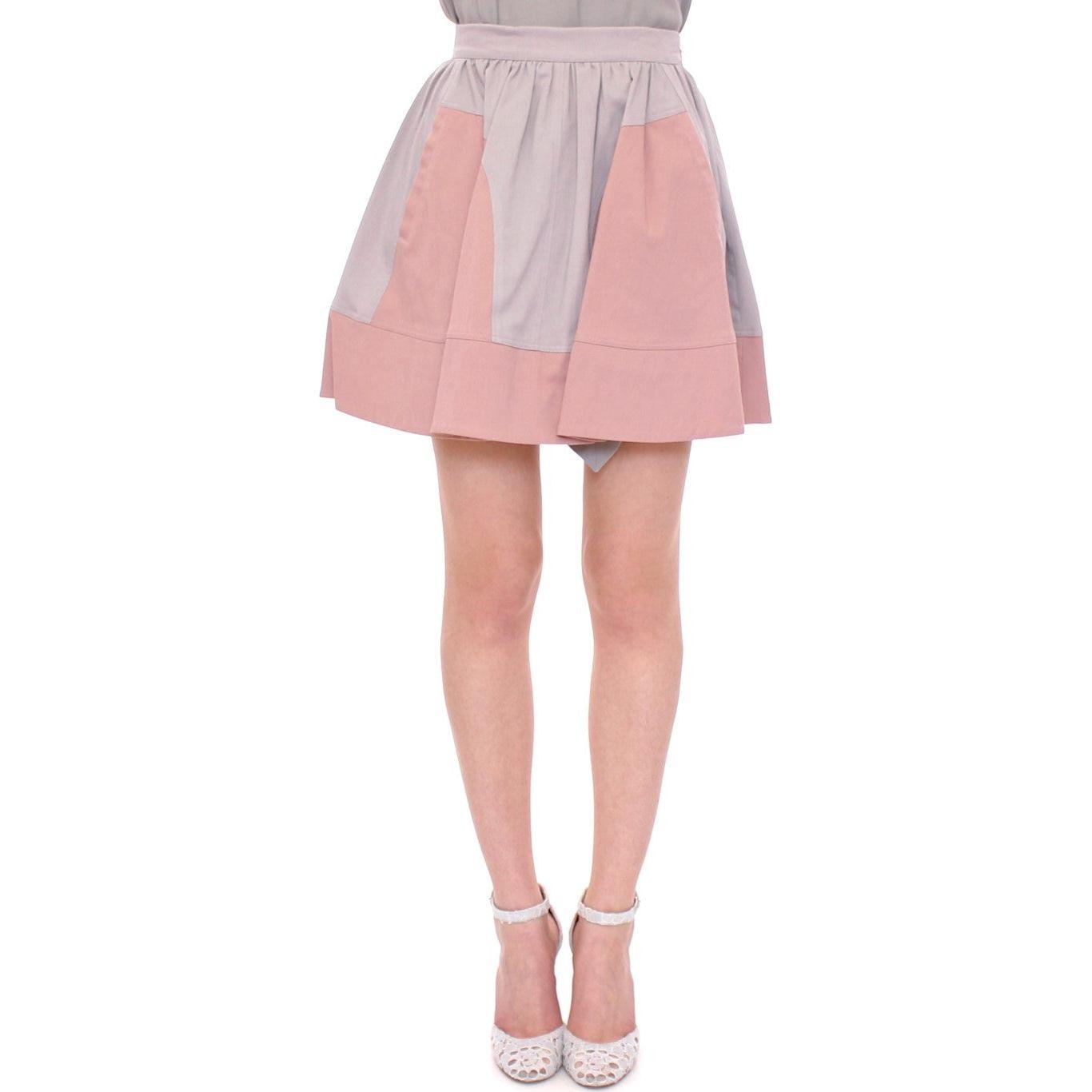 Comeforbreakfast Pink Gray Mini Short Pleated Skirt