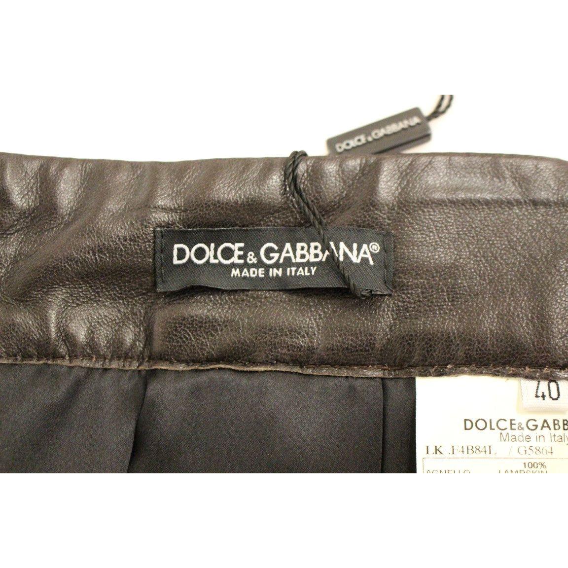 Dolce & Gabbana Brown Patchwork Leather Straight Skirt