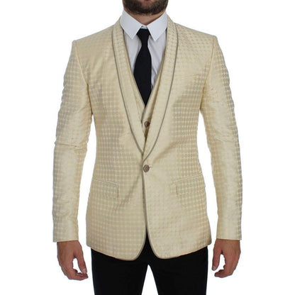 Dolce & Gabbana Beige Polka Dot Silk 2 Piece Blazer