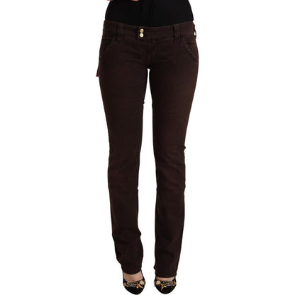 CYCLE Brown Cotton Stretch Low Waist Slim Fit Denim Jeans