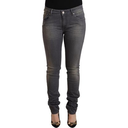 Acht Dark Gray Washed Cotton Denim Skinny Jeans