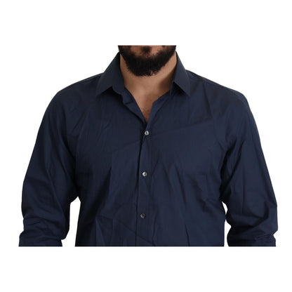 Dolce & Gabbana Blue Cotton MARTINI Slim Fit Dress Shirt