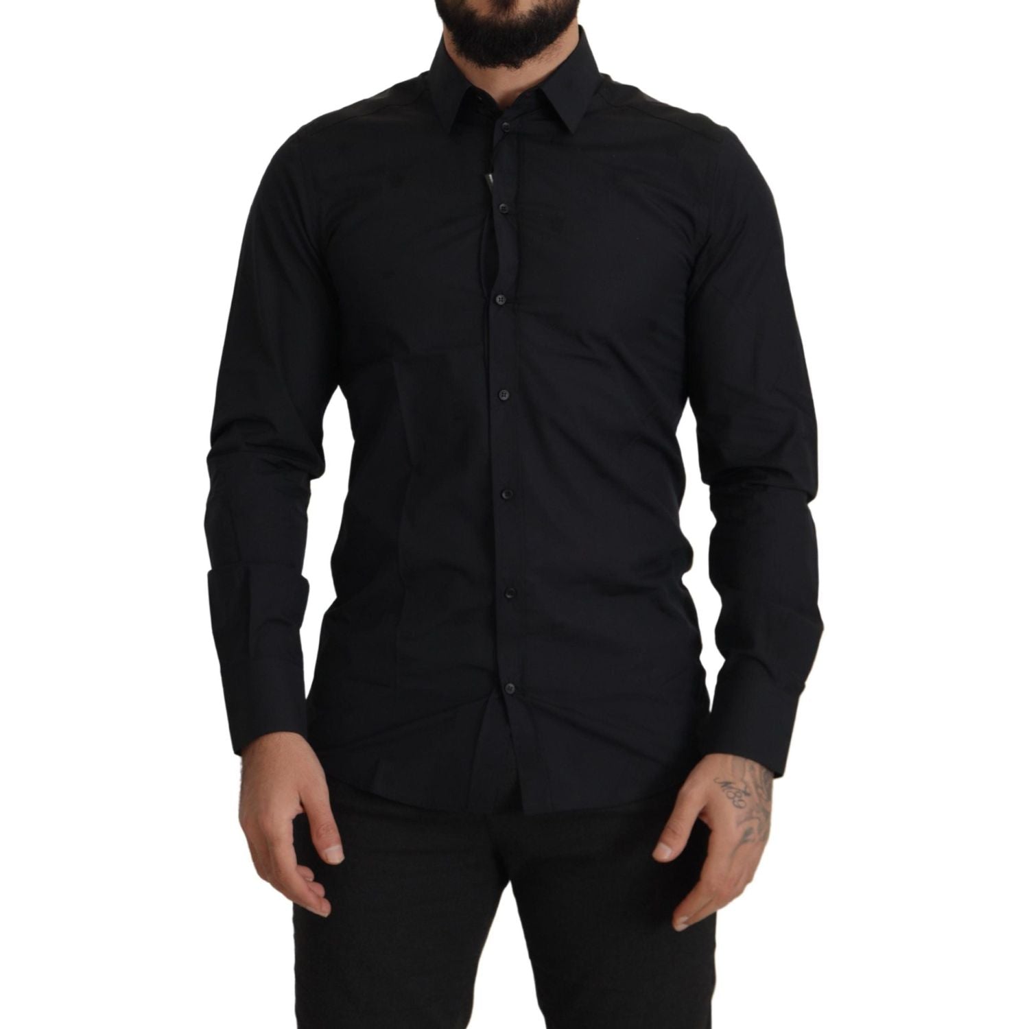 Dolce & Gabbana Black Cotton GOLD Slim Fit Dress Shirt
