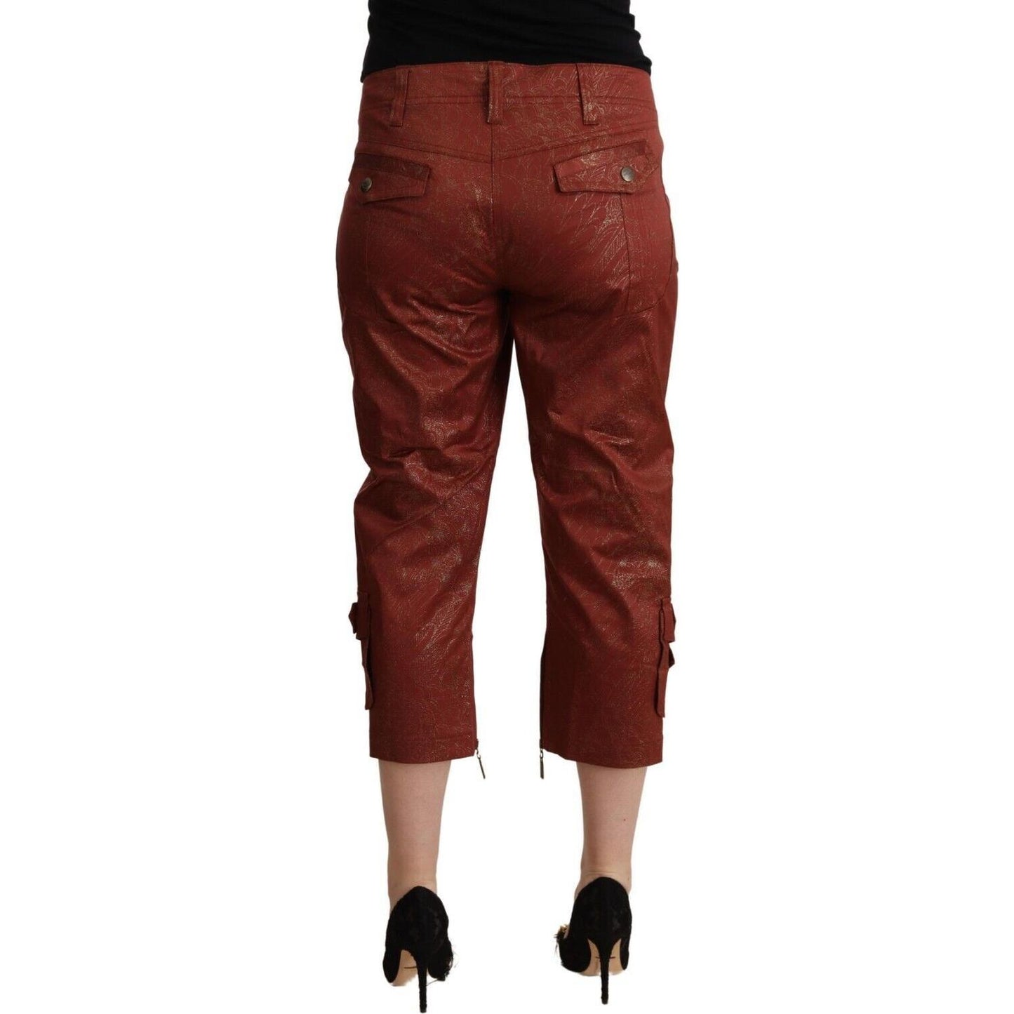 Just Cavalli Brown Lurex Mid Waist Cotton Cropped Capri Pants