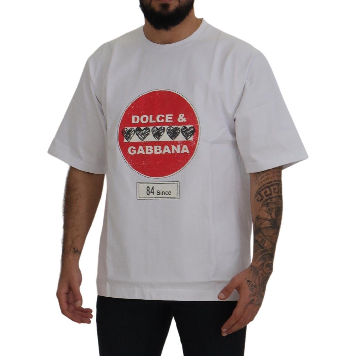 Dolce & Gabbana White Amor Heart Cotton Crewneck T-shirt