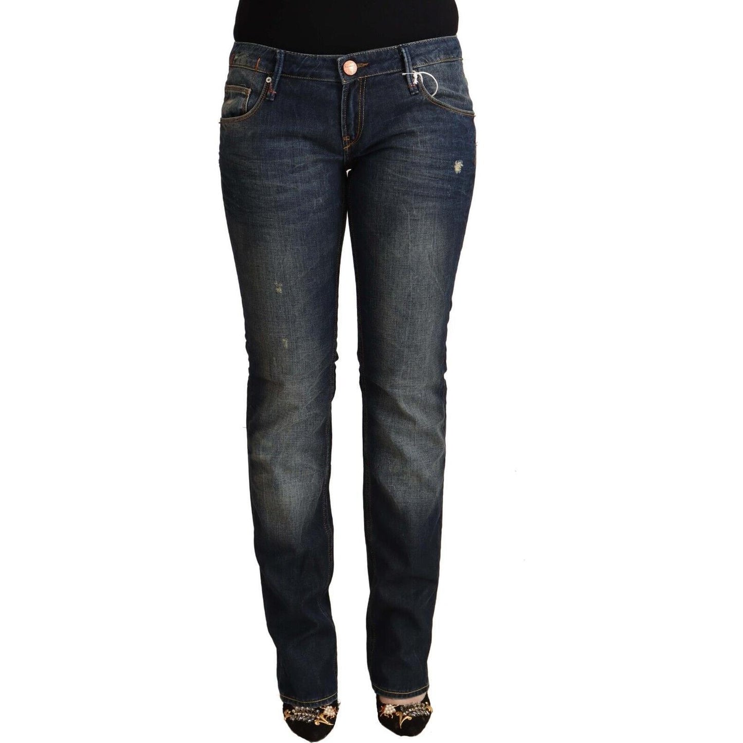 Acht Blue Washed Cotton Low Waist Skinny Denim Jeans