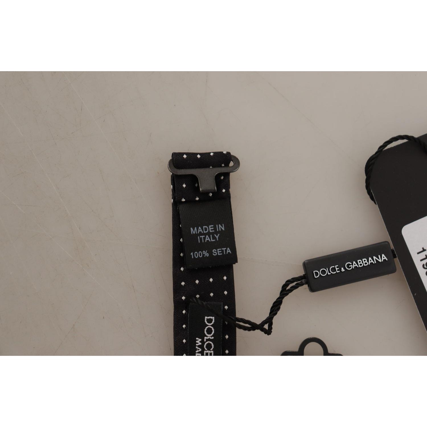 Dolce & Gabbana Black White Polka Dot Adjustable Neck Papillon Bow Tie