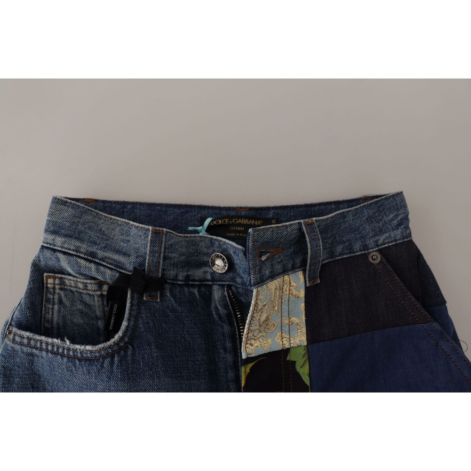 Dolce & Gabbana Blue Jeans Jacquard Majolica High Waist Pants