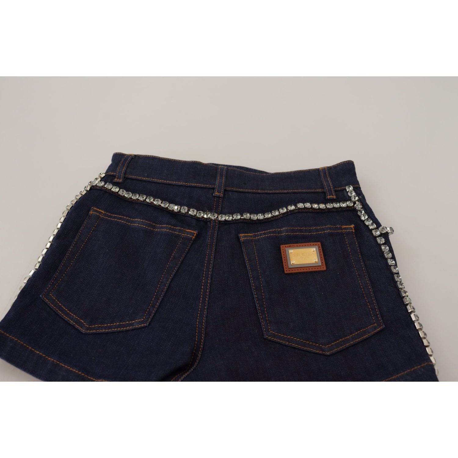 Dolce & Gabbana Blue Denim Stretch Crystal Hot Pants Shorts