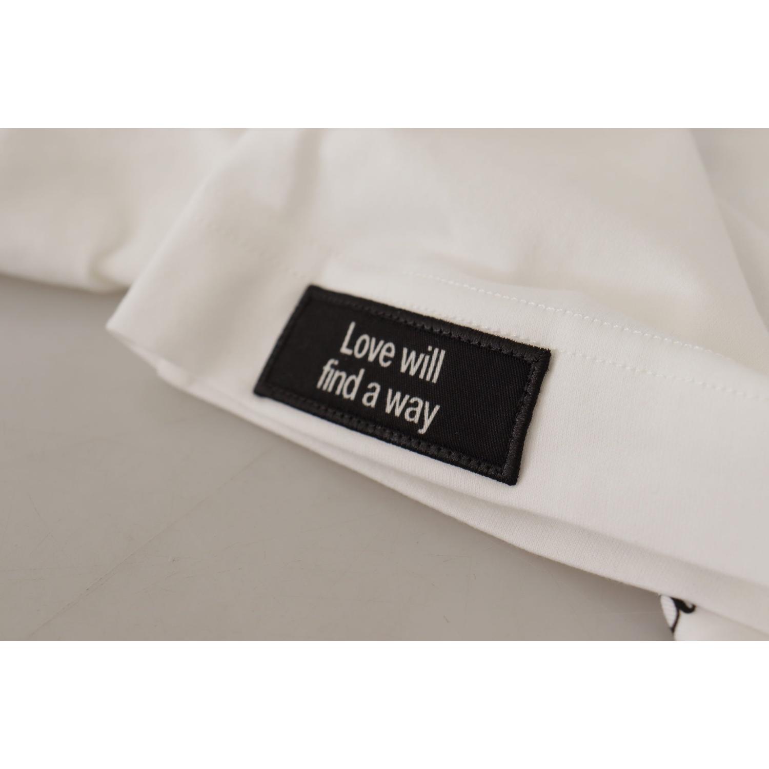 Dolce & Gabbana White Black Roses Crewneck Cotton  T-shirt