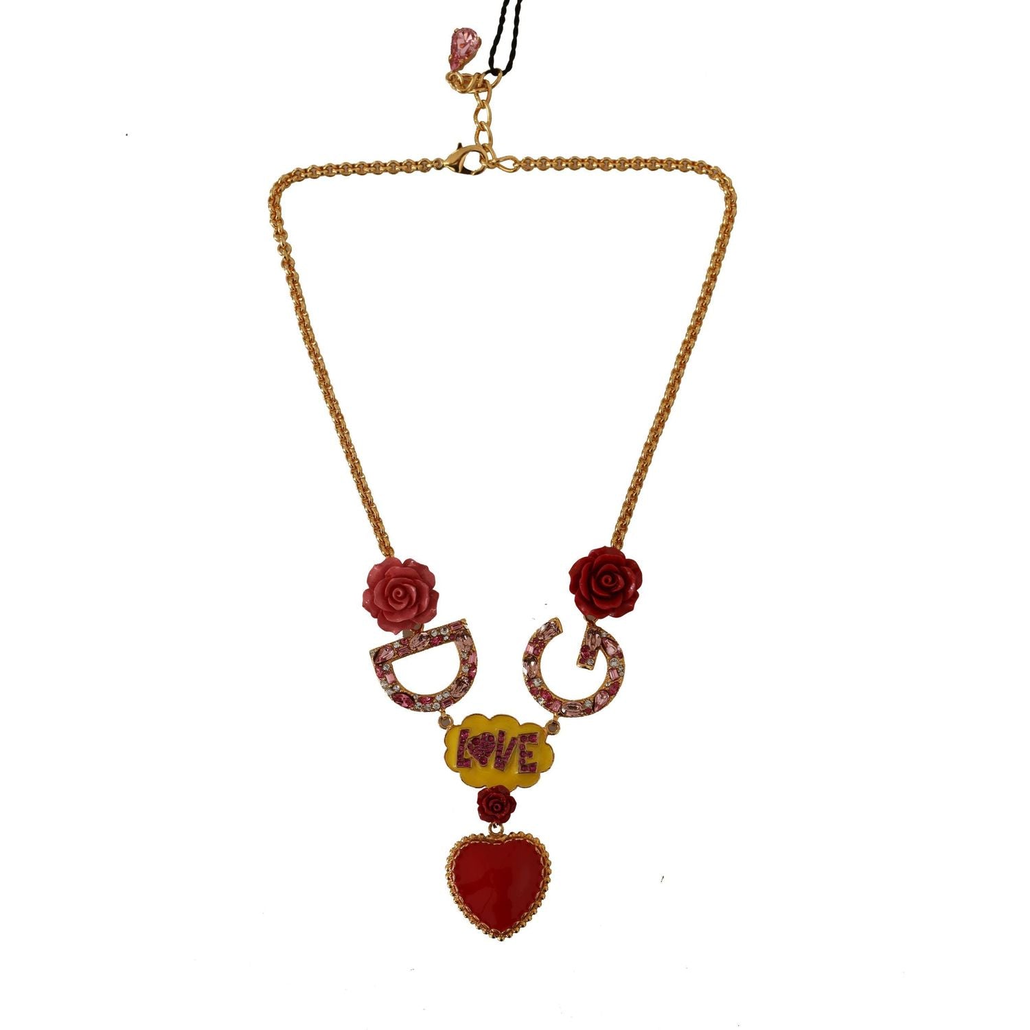 Dolce & Gabbana Gold Rose Love Crystal Charm Chain Necklace