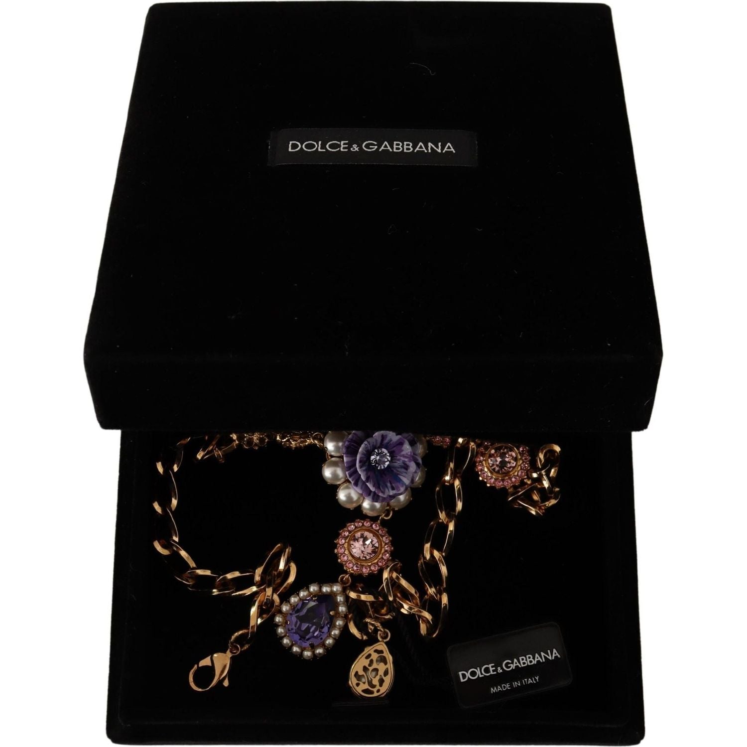 Dolce & Gabbana Gold Brass Crystal Purple Pink Pearl Pendants Necklace