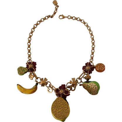 Dolce & Gabbana Gold Brass Sicily Fruits Roses Statement Necklace Necklace