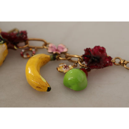 Dolce & Gabbana Gold Brass Sicily Fruits Roses Statement Necklace Necklace