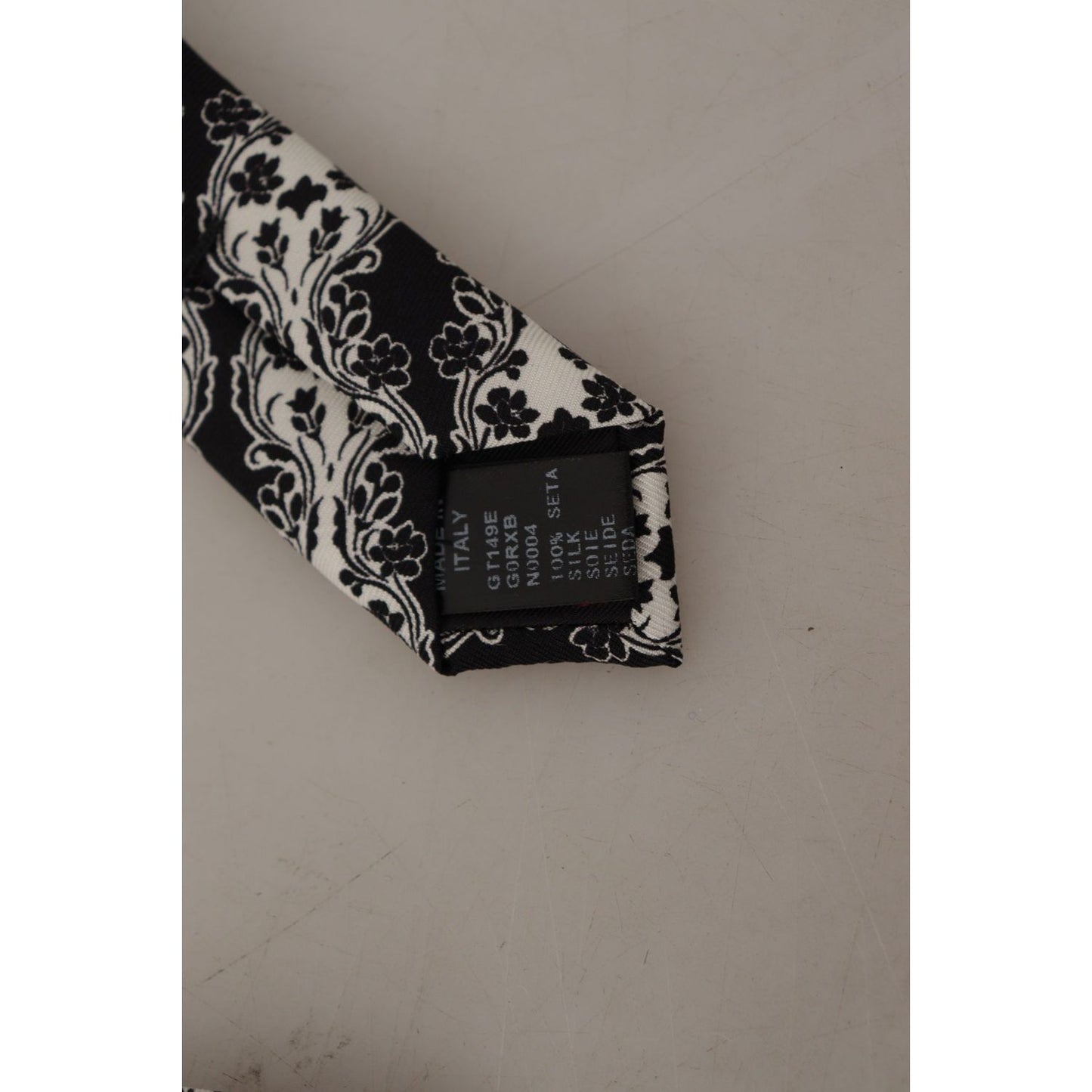 Dolce & Gabbana Black White Flower 100% Silk Print Adjustable Accessory Tie