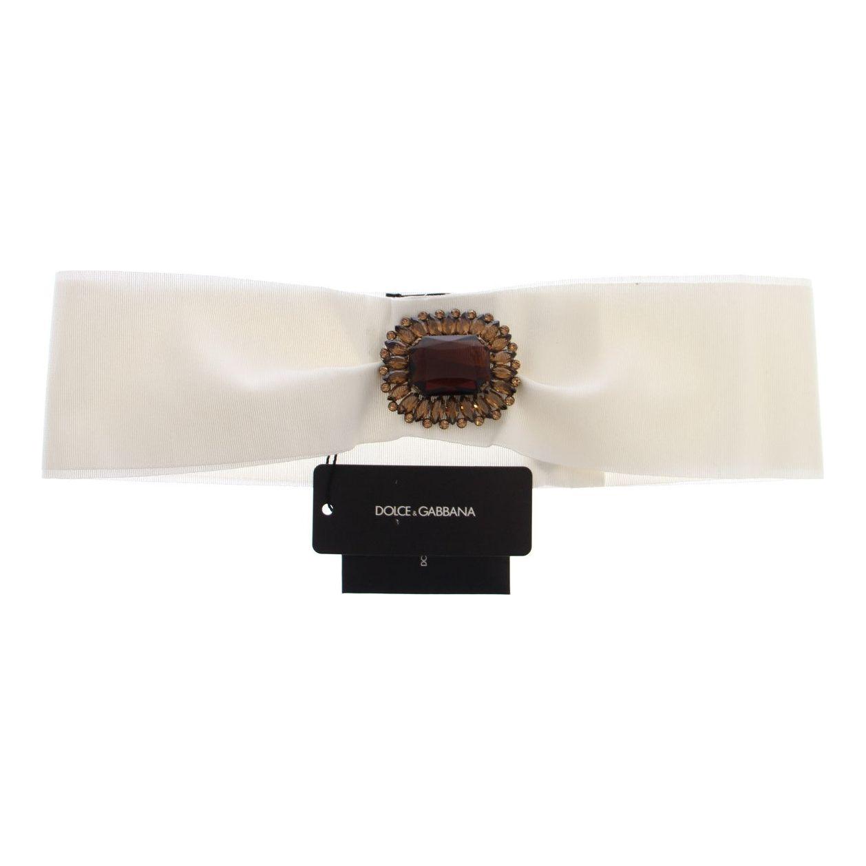 Dolce & Gabbana White Crystal Brass Wide Waist Runway Belt