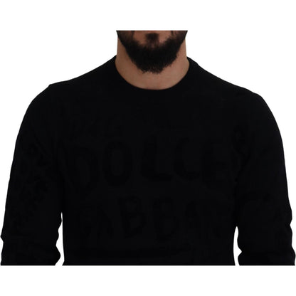 Dolce & Gabbana Black Wool Logo Pattern Crewneck Pullover Sweater