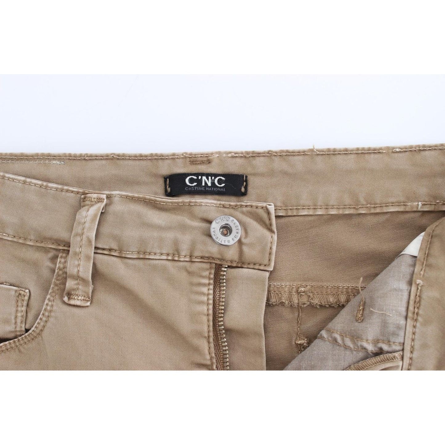 Costume National Beige Straight Leg Denim Pants Stretch Jeans